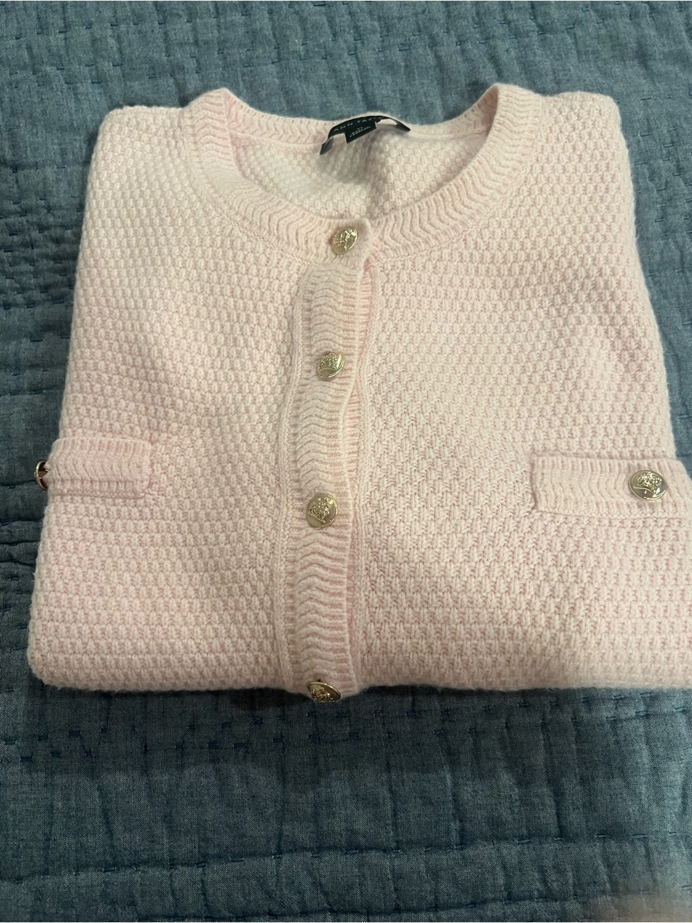 Ann Taylor  Light Pink Knit Cardigan Sweater with Gold Buttons